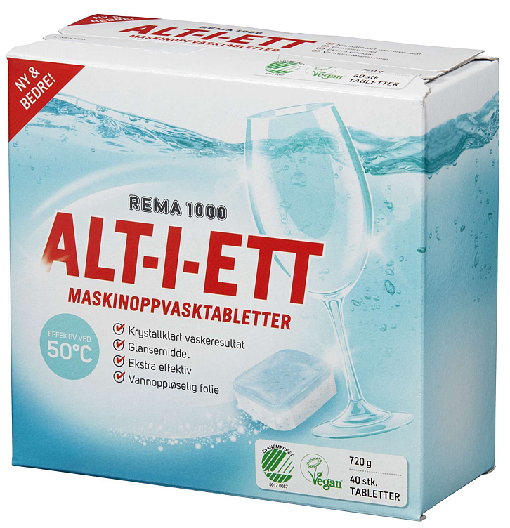 Maskinoppvasktabletter alt-i-ett  40pk