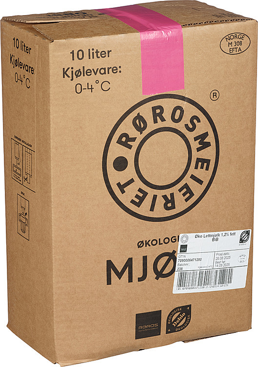 Lett mjølk 1,2% fett økol. bib   10l