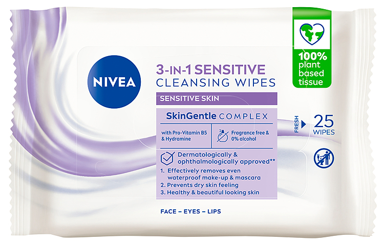 Nivea sensitive face cleansing wipes   25stk