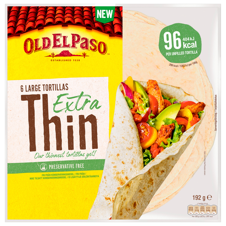 Old el paso tortilla extra thin  16x192g