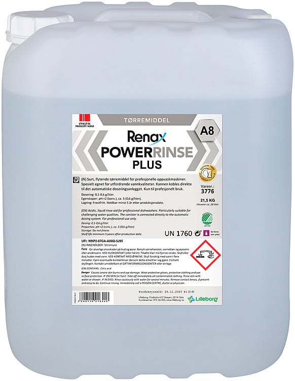 Powerrinse plus a8 20l flytende tørremiddel  21,5kg