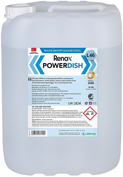 Renax powerdish flytende maskinoppvask l46 10l   12,5kg