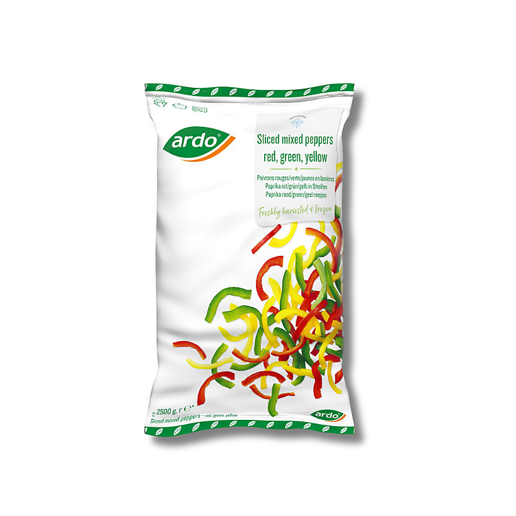 Rød/grønn/gul paprika strimler 5-7mm 4x2,5kg  t  kg