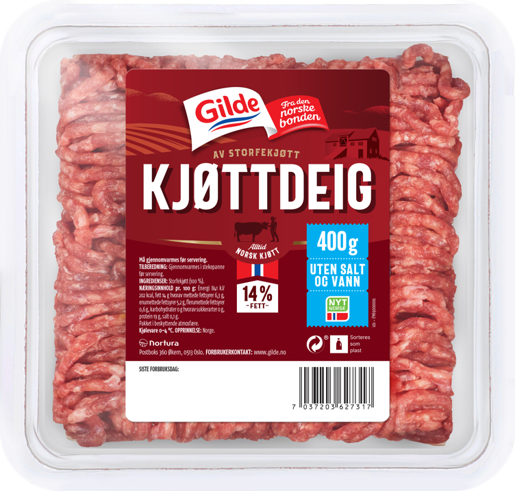 Kjøttdeig av storfe 14% usalt/vann   400g
