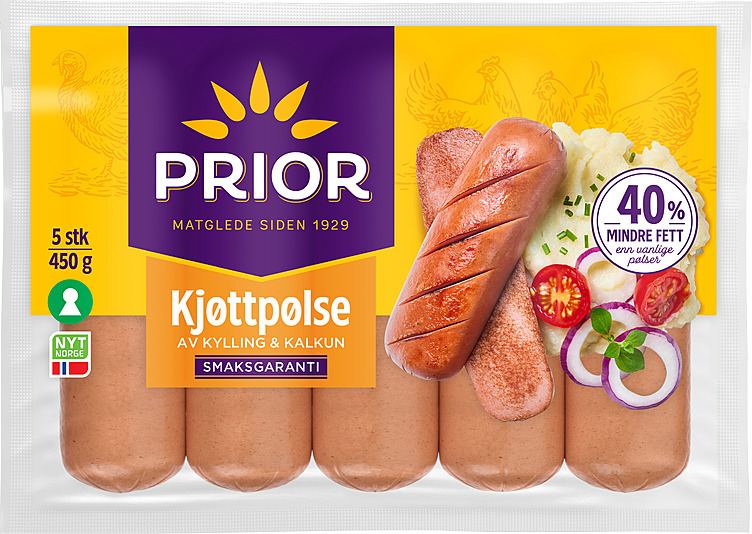 Kjøttpølse kylling/kalkun sk.fri 450g