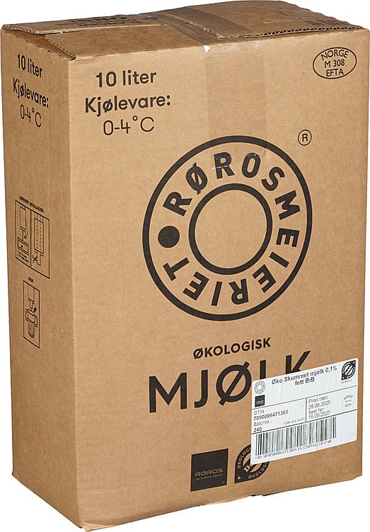 Skummet mjølk 0,1% fett økol. bib   10l