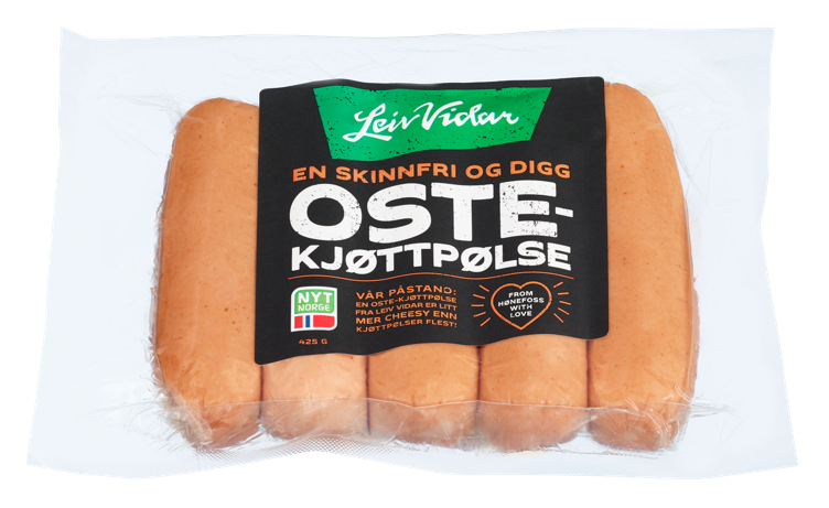 Leiv vidar kjøttpølse med ost skinnfri   425g