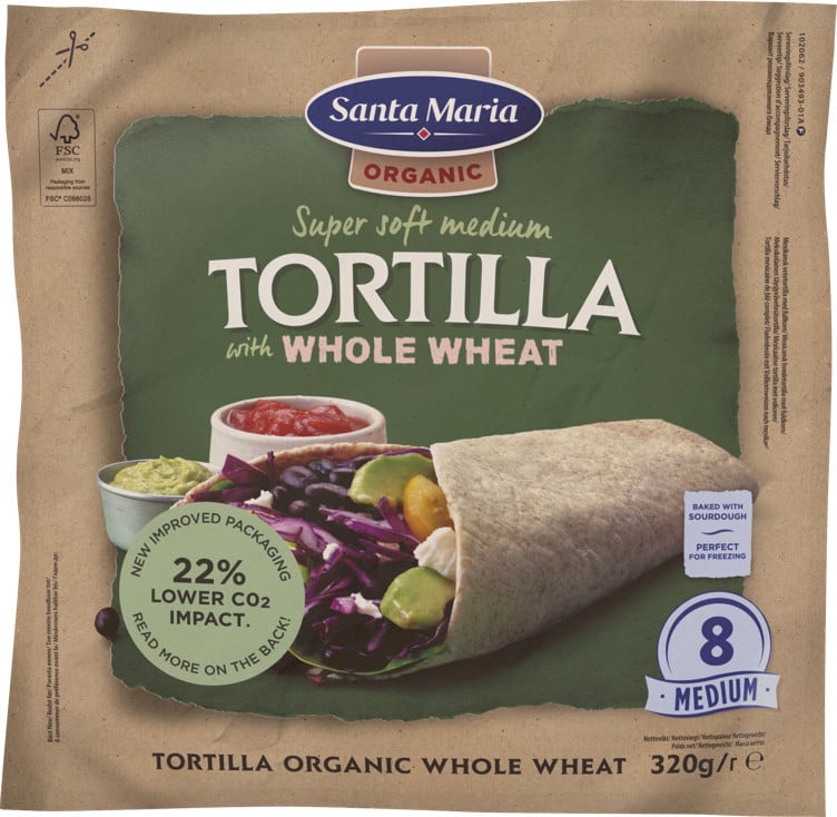 Tortilla organic whole wheat (8-pack)   320g