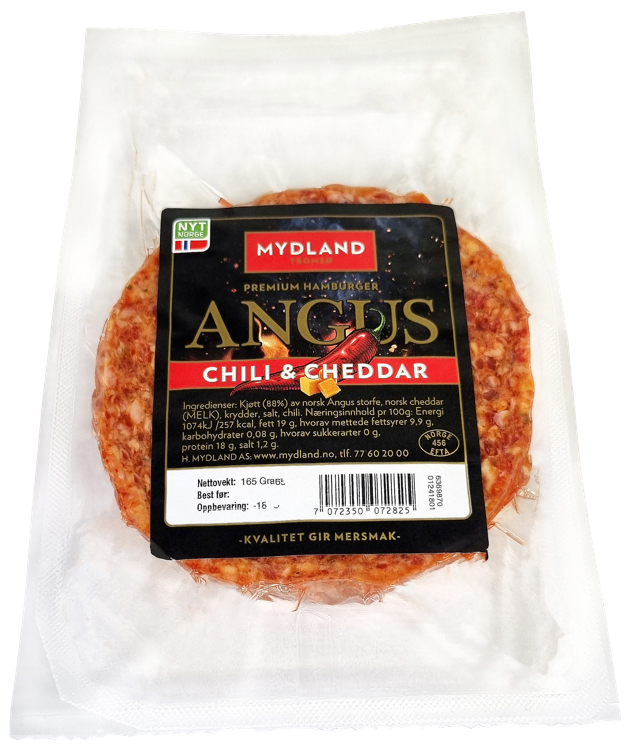 Angusburger chili & cheddar frys  165g