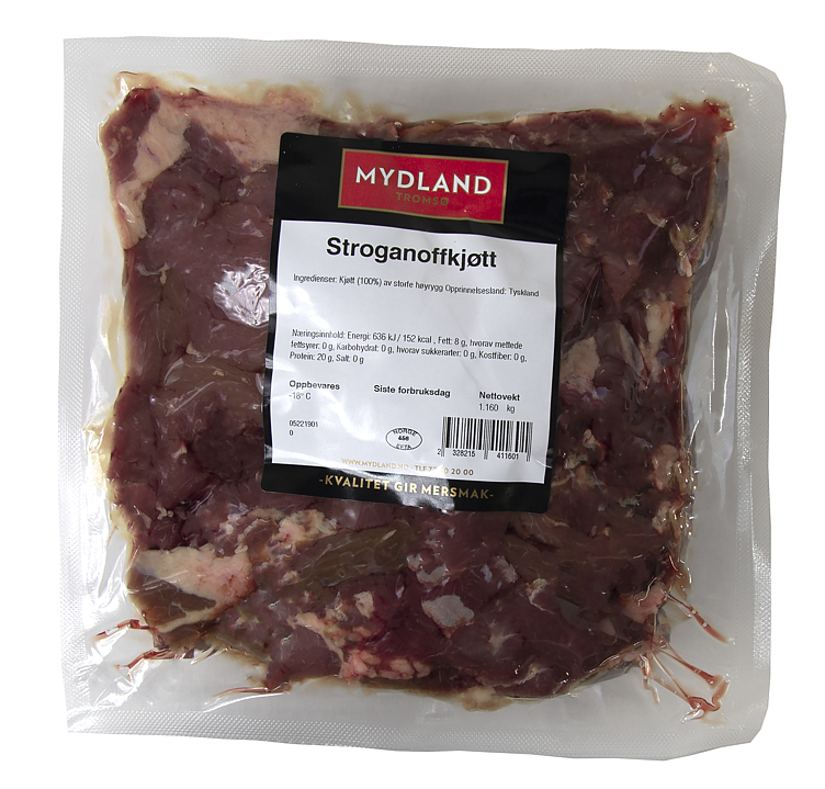 Storfe stroganoffkjøtt strimlet pk frys   kg