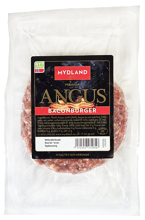 Angusburger med bacon fersk  165g