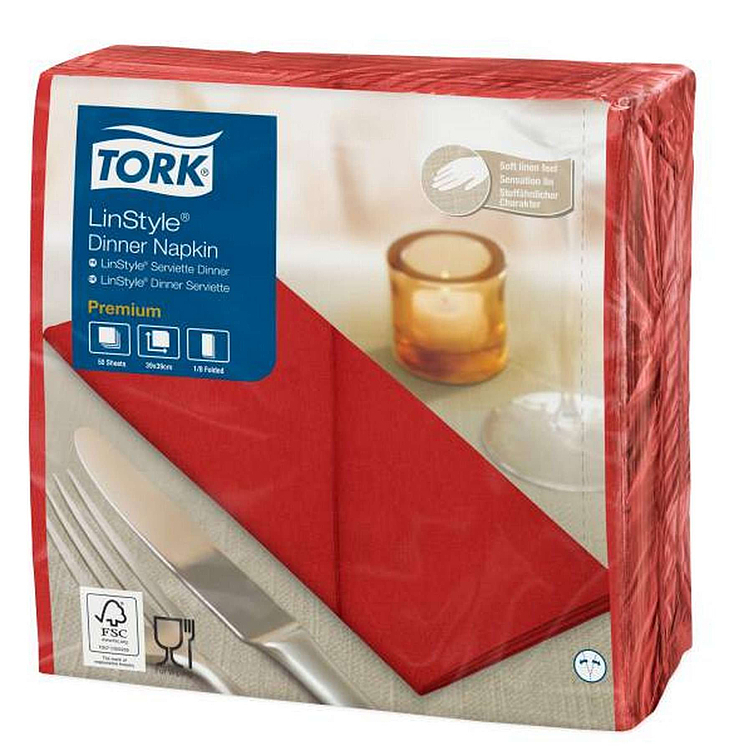 Middagsserviett linstyle rød 39cm 8f   12x50stk