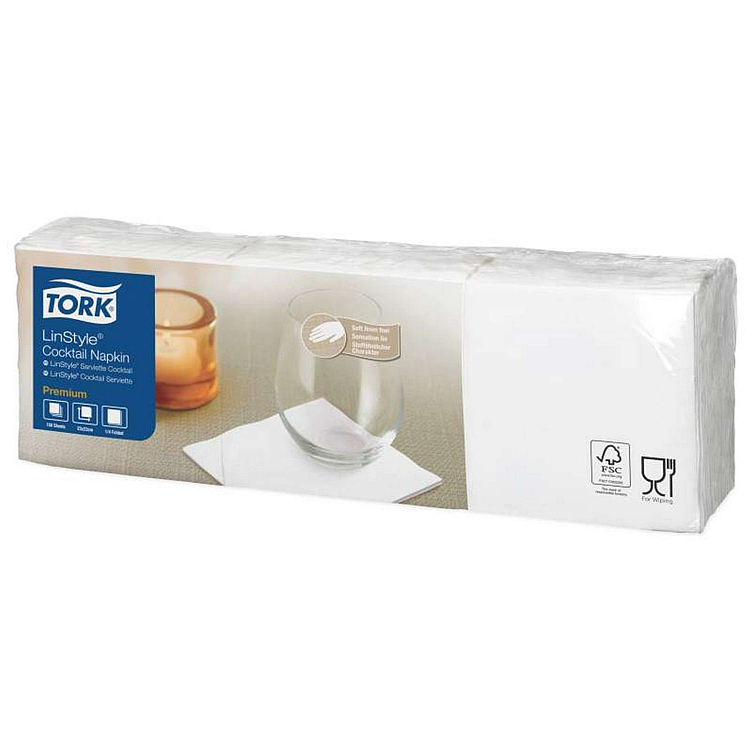 Coctailsserviett linstyle hvit 23cm 4f   10x150stk
