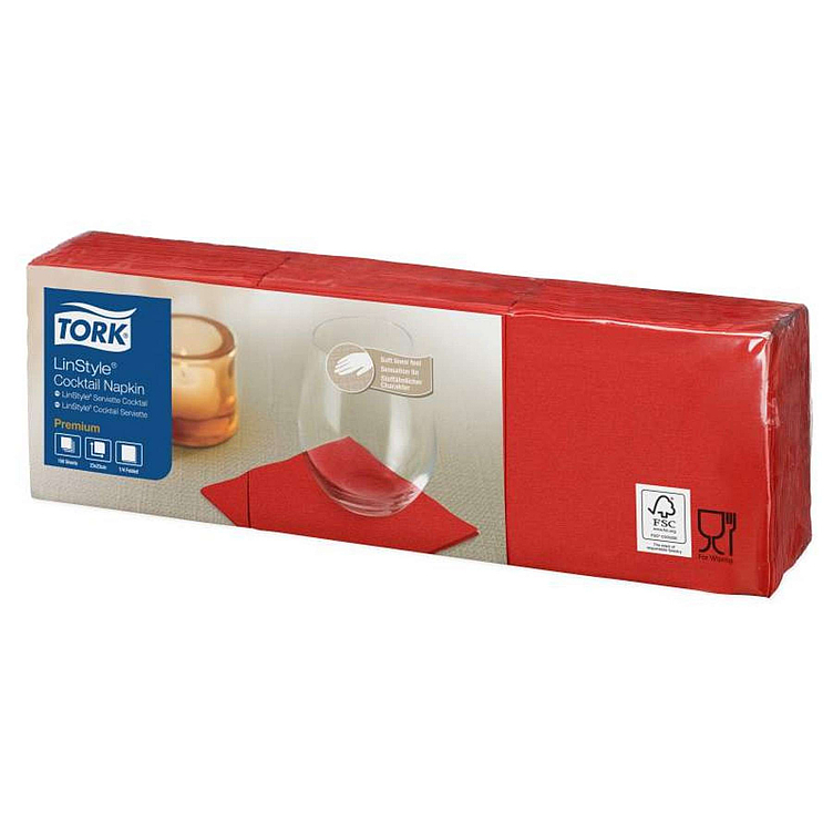Coctailserviett linstyle rød 23cm 4f   10x150stk