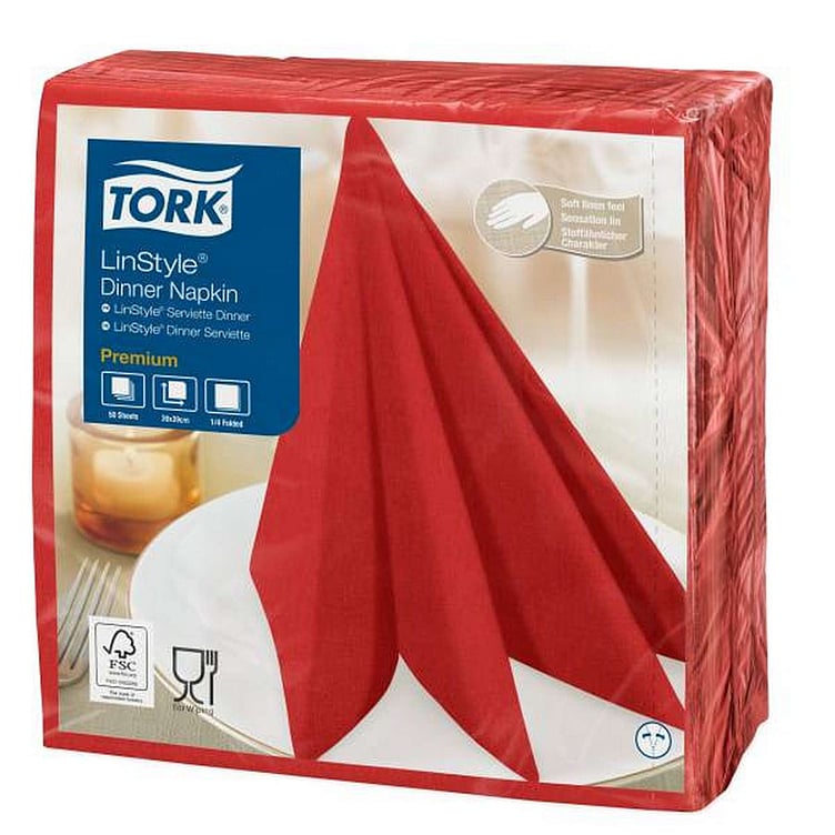 Middagsserviett linstyle rød 39cm 4f   50stk
