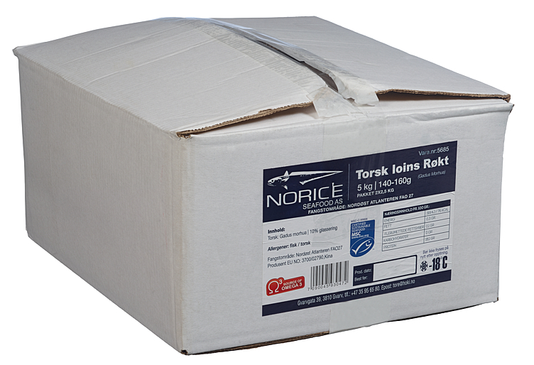 Torskeloin røkt 140g 10% glasering   5kg