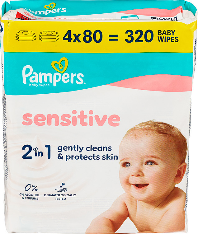 Pampers wipes sensitive wipes 4pack  320stk