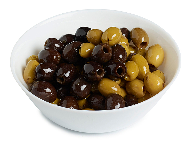Svarte og grønne oliven u/stein i olje 2750g
