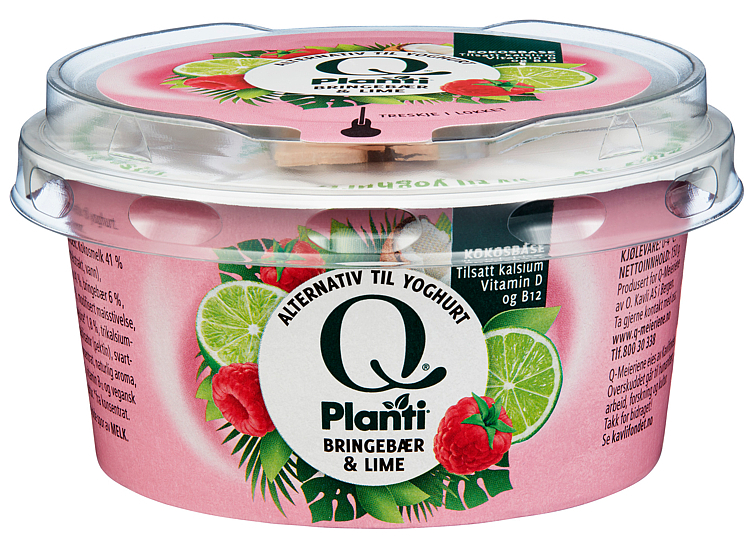 Vegansk yoghurt bringebær & lime beger  150g