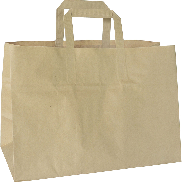 Papirpose takeaway brun m/håndtak  200stk