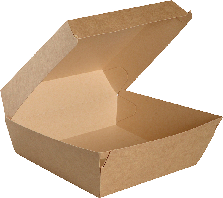 Hamburgerboks 19x19x8,2cm 255g/mr brun m hengs.lokk   300stk