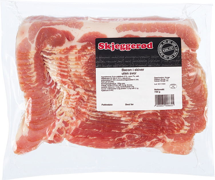 Bacon u/svor i skiver  700g