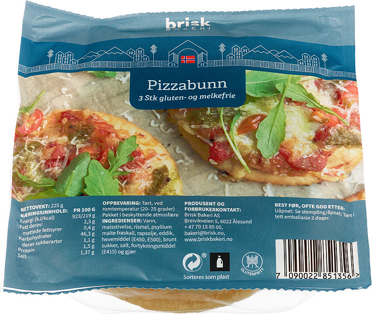 Pizzabunn, naturlig, gluten- og laktosefri  225g