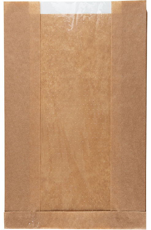 Bakerpose med vindu 15x29x3,5cm brun papir/pe  400stk