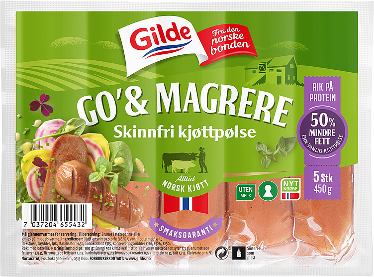 Go og mager kjøttpølse uten skinn 450g