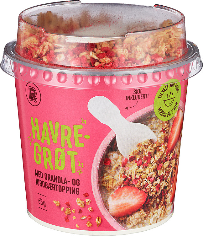 Havregrøt m/granola & jordbærtopping  65g