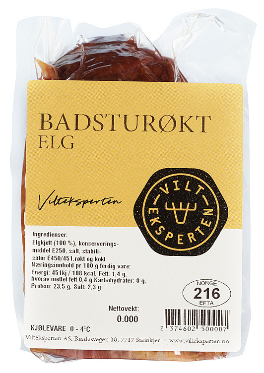 Edelvilt badsturøkt elg i bit ca400g   kg