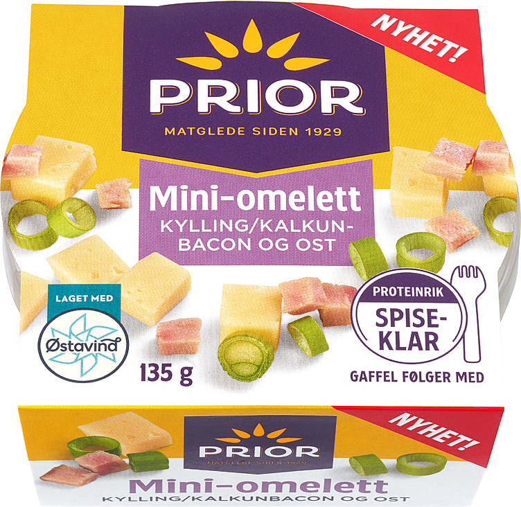 Miniomelett bacon, løk og ost  135g