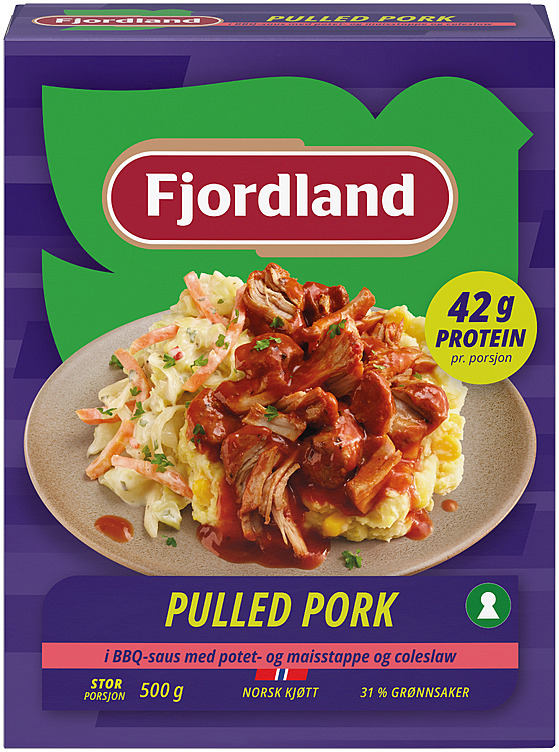 Pulled pork med potet- og maisstappe og coleslaw  500g