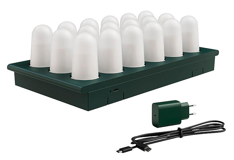 Led oppladbare mini lys 17,2x32,5cm duniglow kit lade  18stk