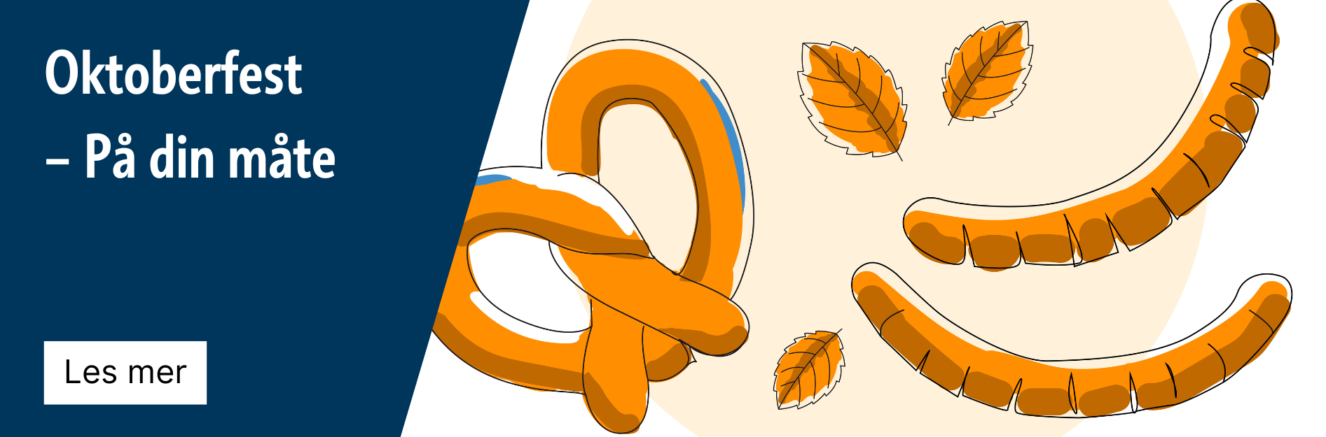 Illustrasjon av pretzel og pølser