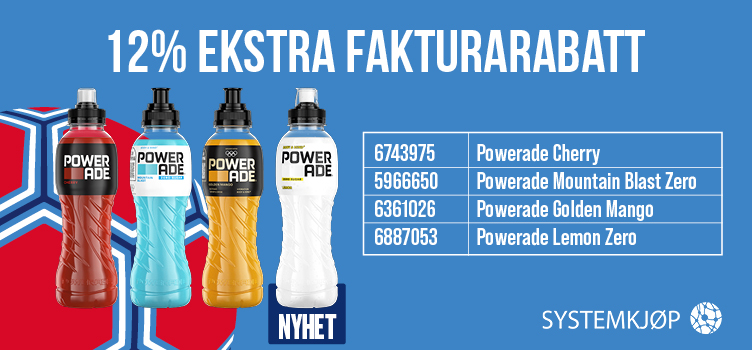 12% ekstra fakturarabatt på Powerade i juni og juli!